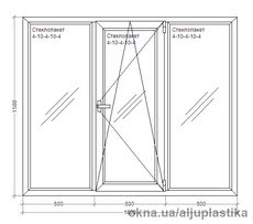 Окно металлопластиковое трехстворчатое
